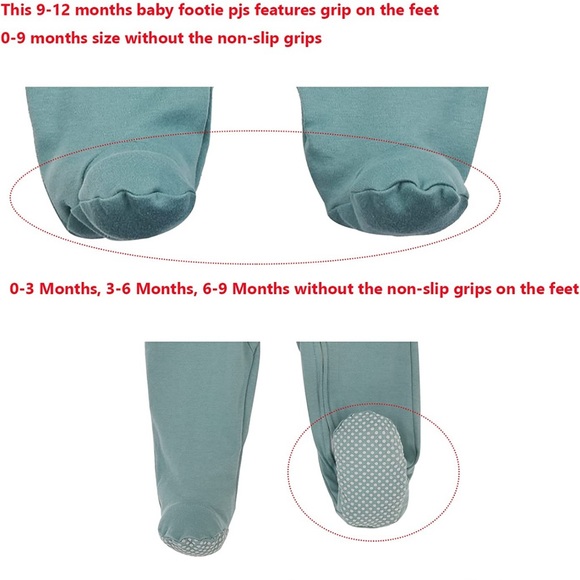 GUC Baby Footie Pajamas with Mitten Cuffs, Double Zipper Onesie (0-3 months) - Picture 5 of 6